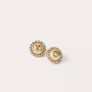 Valentino Mini VLogo Signature Earrings In Metal with Pearls and Crystals Gold