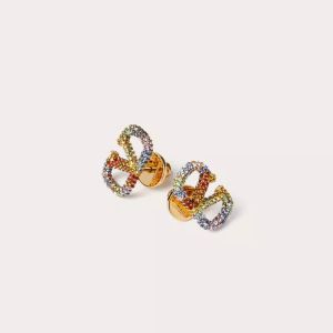 Valentino Mini VLogo Signature Stud Earrings In Metal with Crystals Multicolor