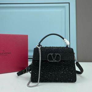 Valentino Garavani Mini Vsling Handbag with Sparkling Studs In Calfskin Black