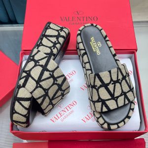Valentino Platform Slides Women Toile Iconographe Fabric Beige