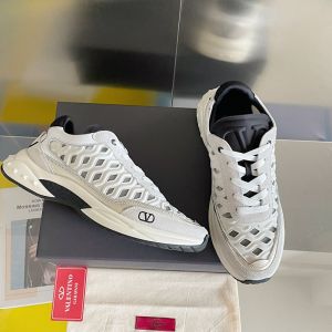 Valentino Garavani Ready Go Runner Sneakers with VLogo Unisex Fabric and Leather White