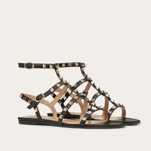 Valentino Garavani Rockstud Flat Sandals with Ankle Strap Women Calfskin Black