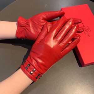 Valentino Rockstud Gloves with Two-Straps Women Sheepskin Red