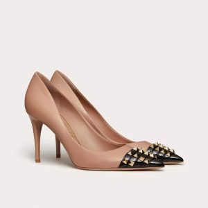Valentino Rockstud Pumps with Studded Toecap Women Smooth Leather Pink/Black