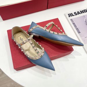 Valentino Garavani Rockstud Ballerina Flats with T-Strap Women Patent Leather Blue