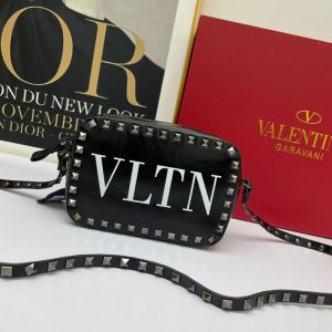 Valentino Garavani Small Rockstud Crossbody Bag In VLTN Calfskin Black