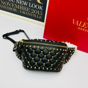 Valentino Garavani Small Rockstud Spike Belt Bag In Lambskin Black/Gold