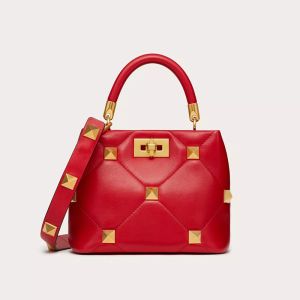 Valentino Garavani Small Roman Stud Handbag In Nappa Lambskin Red