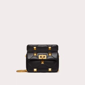 Valentino Garavani Small Roman Stud Shoulder Bag In Nappa Leather Black/Gold