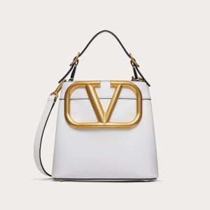 Valentino Garavani Small Supervee Handbag In Calfskin White