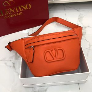 Valentino Garavani Small VLogo Belt Bag In Grainy Calfskin Orange
