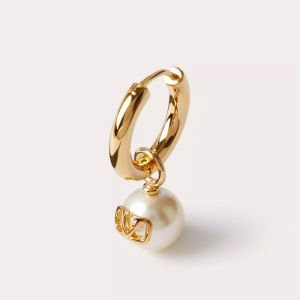 Valentino Small VLogo Signature Pin Earrings In Metal With Swarovski Pearls Gold