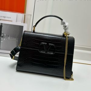 Valentino Small Vsling Handbag In Crocodile Leather Black