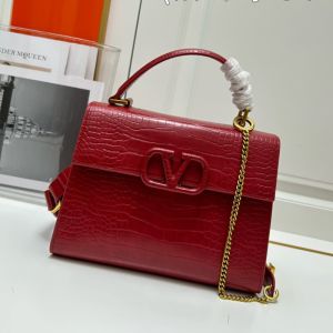 Valentino Small Vsling Handbag In Crocodile Leather Red