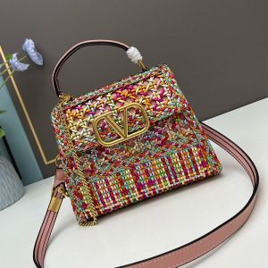 Valentino Small Vsling Handbag In Woven Calfskin Multicolor
