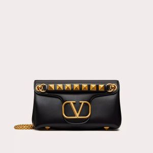 Valentino Stud Sign Shoulder Bag In Nappa Leather Black