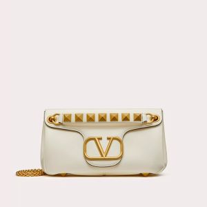 Valentino Stud Sign Shoulder Bag In Nappa Leather White