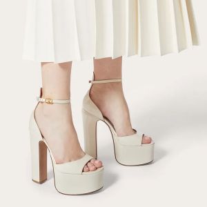 Valentino Garavani Tan-Go Platform Sandals with Ankle Strap Women Patent Leather White
