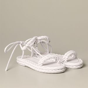 Valentino Garavani The Rope Flat Sandals Women Weave Calfskin White