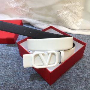 Valentino Garavani VLogo Signature Belt with Enameled Buckle In Calfskin White