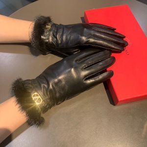 Valentino Garavani VLogo Sheepskin Gloves with Mink Hair Black