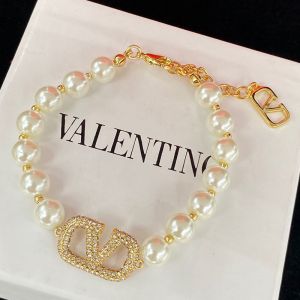Valentino VLogo Signature Bracelet In Pearls Chain with Metal and Crystals Gold