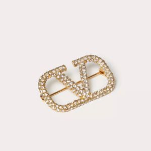 Valentino VLogo Signature Brooch In Metal with Crystals Gold
