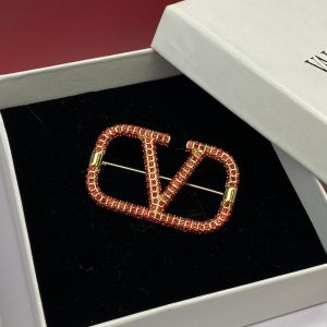 Valentino VLogo Signature Brooch In Metal with Crystals Gold/Red