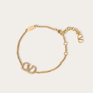Valentino VLogo Signature Chain Bracelet In Metal with Crystals Gold