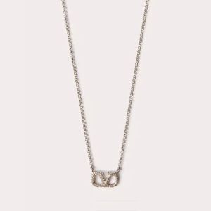 Valentino VLogo Signature Necklace In Metal with Crystals Silver