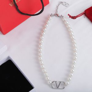Valentino VLogo Signature Necklace In Pearls Chain with Metal Silver