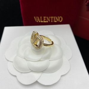 Valentino Garavani Open Chain VLogo Signature Ring with Crystal Pearls Gold