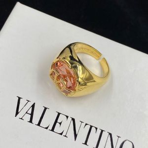 Valentino Garavani Open Chain VLogo Signature Ring with Crystal Gold/Pink