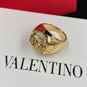Valentino Garavani Open Chain VLogo Signature Ring with Crystal Gold/White