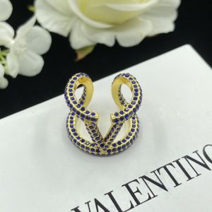Valentino VLogo Signature Open Ring In Metal with Swarovski Crystals Gold/Blue