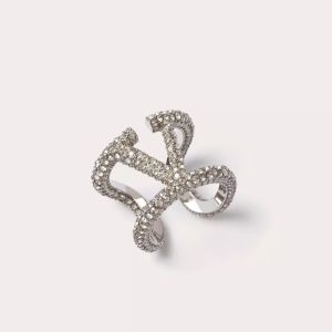 Valentino VLogo Signature Open Ring In Metal with Swarovski Crystals Silver