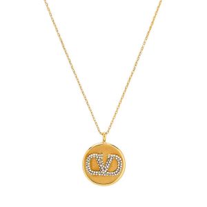 Valentino Garavani VLogo Crystal Embellished Pendant Necklace In Gold